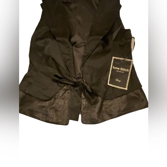 Women’s NWT Love Stitch black lapel layered center tie vest L sexy Holiday party - Picture 5 of 12